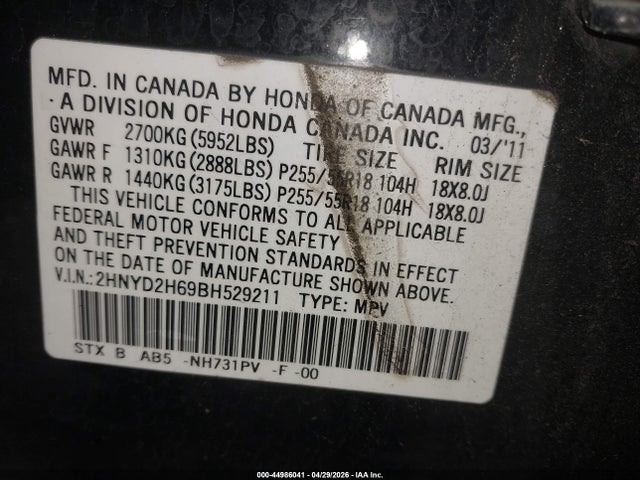 Продаж на аукціоні авто 2011 Acura Mdx Technology Package, vin: 2HNYD2H69BH529211, номер лоту: 44986041