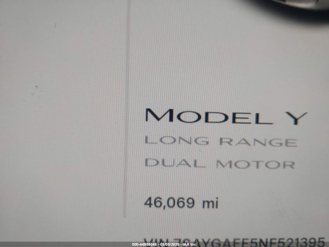 Продаж на аукціоні авто 2022 Tesla Model Y Long Range Dual Motor All-wheel Drive, vin: 7SAYGAEE5NF521395, номер лоту: 44986046