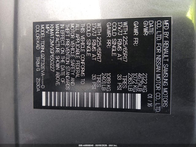Aukcja sprzedaży 2016 Nissan Rogue Sv, vin: KNMAT2MV1GP650227, numer aukcji: 44986048