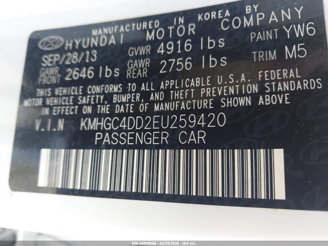 Aukcja sprzedaży 2014 Hyundai Genesis 3.8, vin: KMHGC4DD2EU259420, numer aukcji: 44986066