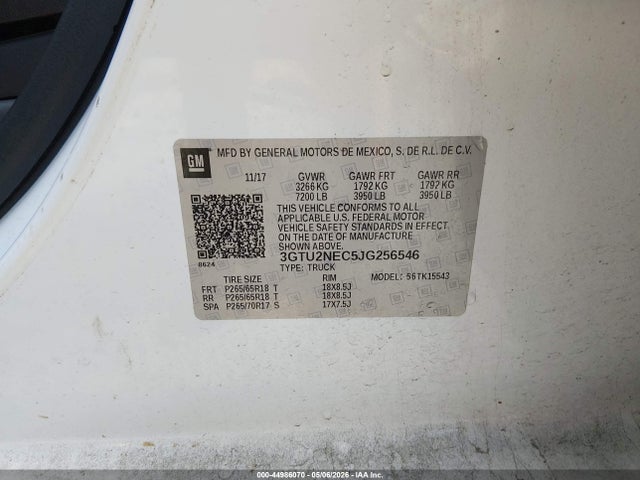 44986070 :رقم المزاد ، 3GTU2NEC5JG256546 vin ، 2018 Gmc Sierra 1500 Slt مزاد بيع