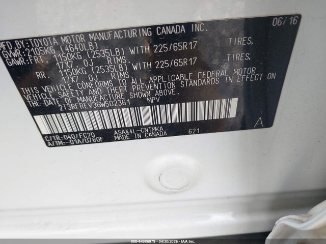 Продаж на аукціоні авто 2016 Toyota Rav4 Xle, vin: 2T3RFREV3GW502361, номер лоту: 44986079