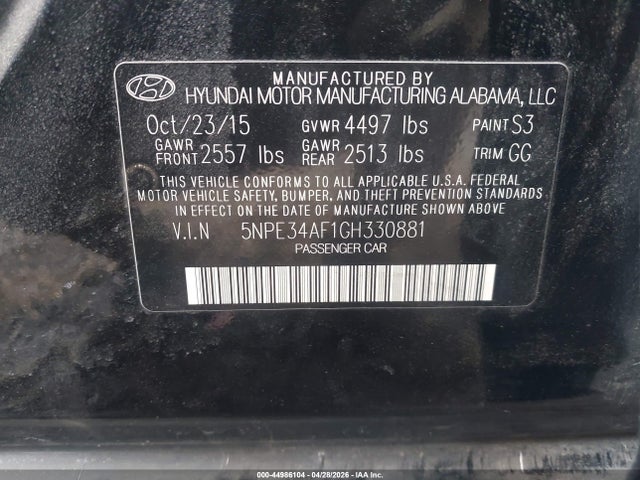 Продаж на аукціоні авто 2016 Hyundai Sonata Limited, vin: 5NPE34AF1GH330881, номер лоту: 44986104