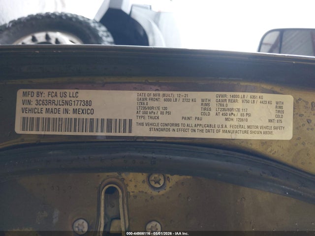 44986116 :رقم المزاد ، 3C63RRJL5NG177380 vin ، 2022 Ram 3500 Laramie  4x4 8' Box مزاد بيع