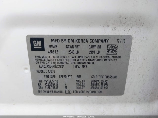 44986127 :رقم المزاد ، KL4CJASB4KB824924 vin ، 2019 Buick Encore Fwd Preferred مزاد بيع