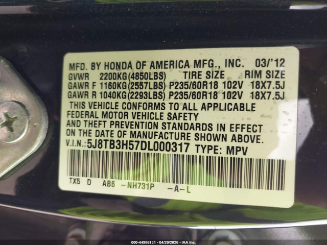 Продаж на аукціоні авто 2013 Acura Rdx, vin: 5J8TB3H57DL000317, номер лоту: 44986131