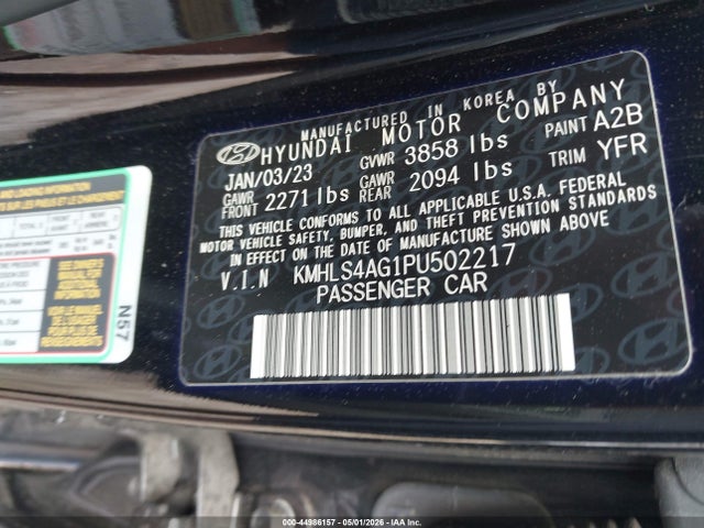 Продажа на аукционе авто 2023 Hyundai Elantra Sel, vin: KMHLS4AG1PU502217, номер лота: 44986157