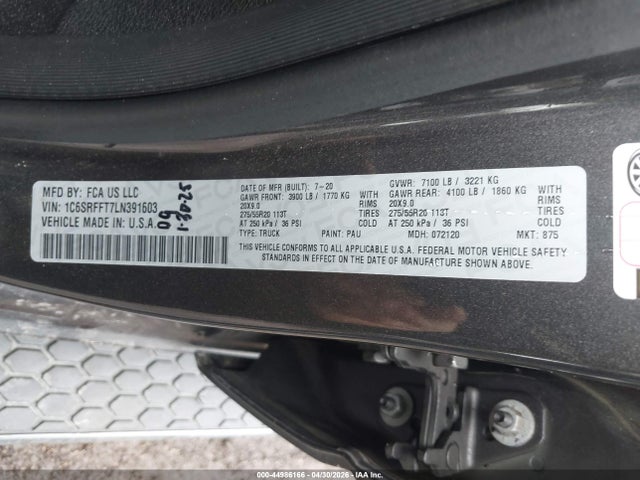 Продажа на аукционе авто 2020 Ram 1500 Big Horn  4x4 5'7 Box, vin: 1C6SRFFT7LN391603, номер лота: 44986166