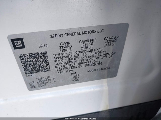 2020 Cadillac Xt4 Awd Premium Luxury მანქანა იყიდება აუქციონზე, vin: 1GYFZDR47LF042044, აუქციონის ნომერი: 44986167
