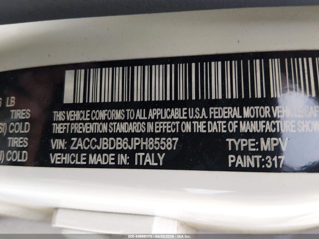 Aukcja sprzedaży 2018 Jeep Renegade Limited 4x4, vin: ZACCJBDB6JPH85587, numer aukcji: 44986173