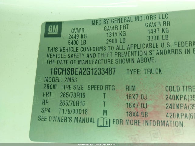 Продажа на аукционе авто 2016 Chevrolet Colorado Wt, vin: 1GCHSBEA2G1233487, номер лота: 44986186