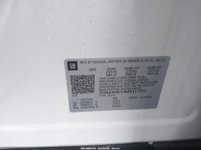 44986194 :رقم المزاد ، 3GNAXHEV4MS117377 vin ، 2021 Chevrolet Equinox Fwd Ls مزاد بيع