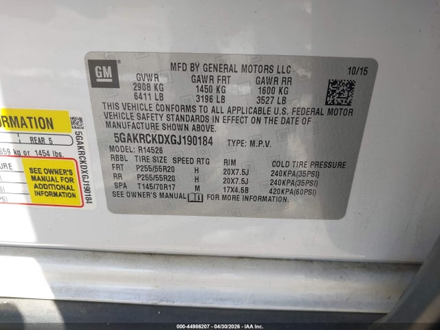 Продаж на аукціоні авто 2016 Buick Enclave Premium, vin: 5GAKRCKDXGJ190184, номер лоту: 44986207