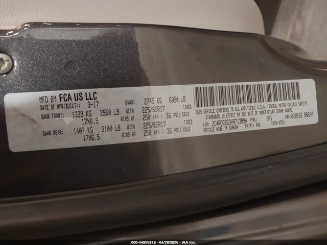 2017 Dodge Grand Caravan Se მანქანა იყიდება აუქციონზე, vin: 2C4RDGBG3HR713894, აუქციონის ნომერი: 44986212