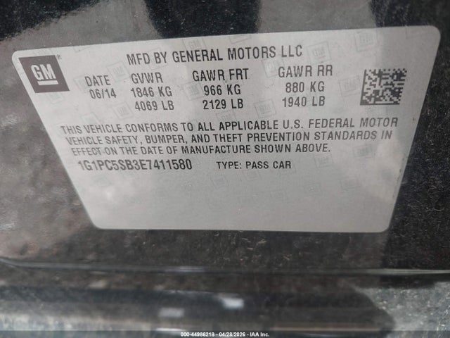 2014 Chevrolet Cruze 1lt Auto მანქანა იყიდება აუქციონზე, vin: 1G1PC5SB3E7411580, აუქციონის ნომერი: 44986218