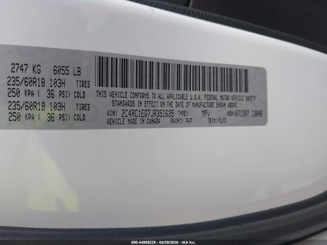 2018 Chrysler Pacifica Touring L Plus მანქანა იყიდება აუქციონზე, vin: 2C4RC1EG7JR351635, აუქციონის ნომერი: 44986225