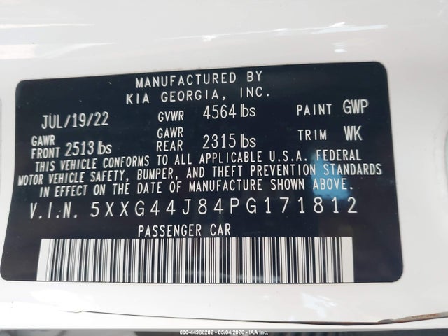 Продаж на аукціоні авто 2023 Kia K5 Gt, vin: 5XXG44J84PG171812, номер лоту: 44986282