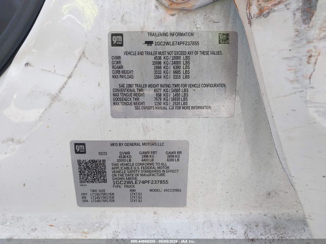 Продаж на аукціоні авто 2023 Chevrolet Silverado 2500hd 2wd  Long Bed Wt, vin: 1GC2WLE74PF237855, номер лоту: 44986285