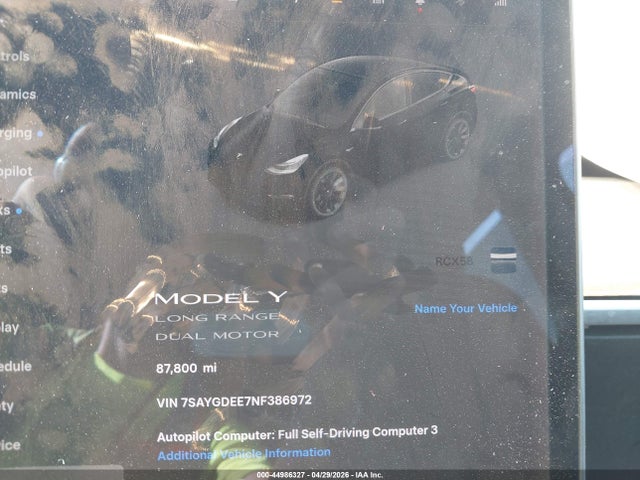 44986327 :رقم المزاد ، 7SAYGDEE7NF386972 vin ، 2022 Tesla Model Y Long Range Dual Motor All-wheel Drive مزاد بيع