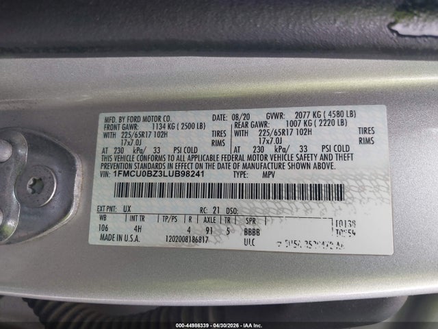 1FMCU0BZ3LUB98241 Ford Escape Se Sport Hybrid