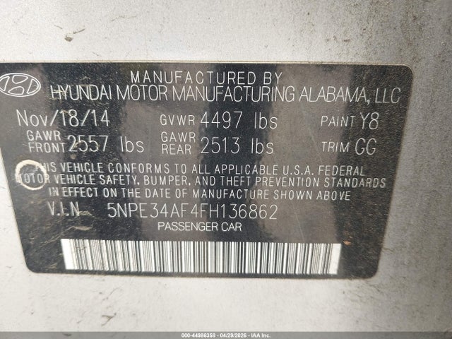 5NPE34AF4FH136862 Hyundai Sonata Sport