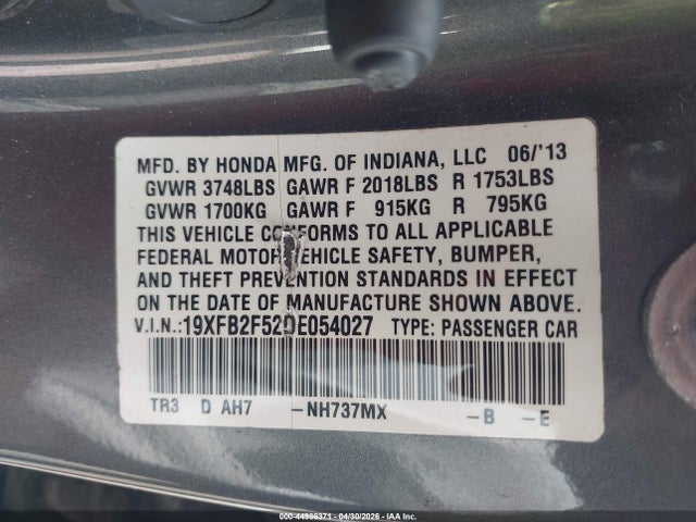 Продажа на аукционе авто 2013 Honda Civic Lx, vin: 19XFB2F52DE054027, номер лота: 44986371