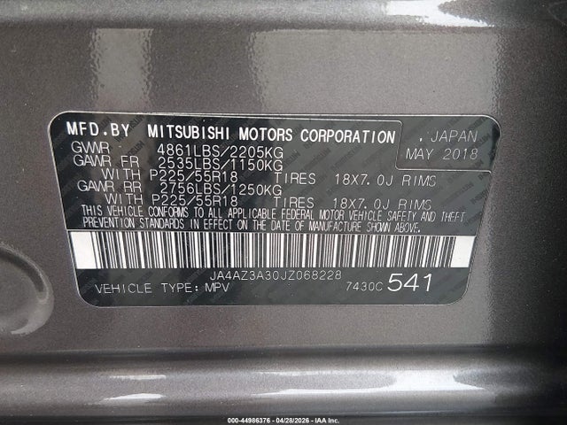 Продаж на аукціоні авто 2018 Mitsubishi Outlander Es/le/se/sel, vin: JA4AZ3A30JZ068228, номер лоту: 44986376