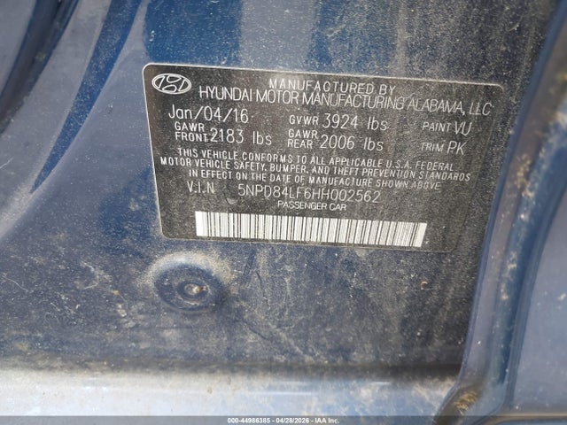 44986385 :رقم المزاد ، 5NPD84LF6HH002562 vin ، 2017 Hyundai Elantra Se مزاد بيع