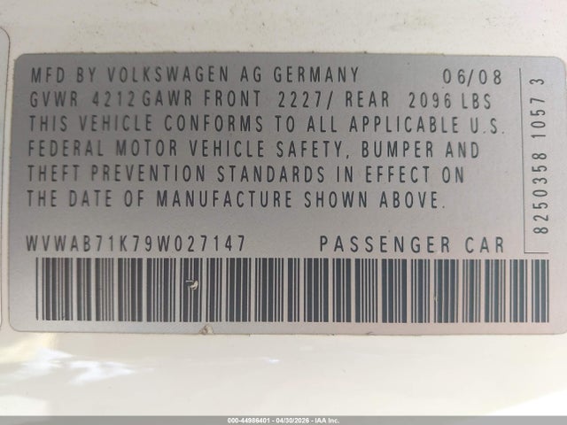 Aukcja sprzedaży 2009 Volkswagen Rabbit S, vin: WVWAB71K79W027147, numer aukcji: 44986401