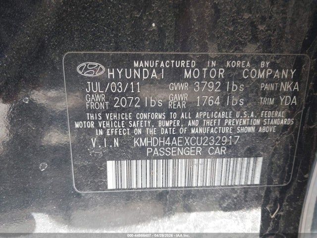 Продажа на аукционе авто 2012 Hyundai Elantra Limited (ulsan Plant), vin: KMHDH4AEXCU232917, номер лота: 44986407