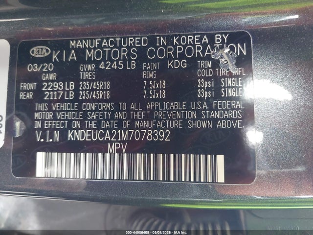Aukcja sprzedaży 2021 Kia Seltos S Turbo, vin: KNDEUCA21M7078392, numer aukcji: 44986408