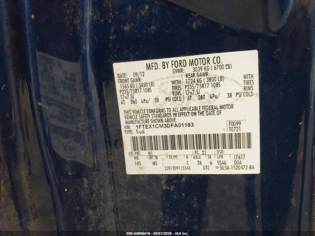 Aukcja sprzedaży 2013 Ford F-150 Xlt, vin: 1FTEX1CM3DFA01183, numer aukcji: 44986416