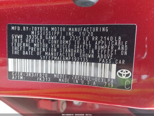 Toyota COROLLA LE 2021 5YFEPMAE6MP192135 Image 9