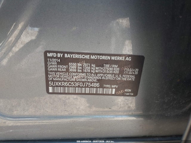 Aukcja sprzedaży 2015 Bmw X5 Xdrive50i, vin: 5UXKR6C53F0J75486, numer aukcji: 44986434