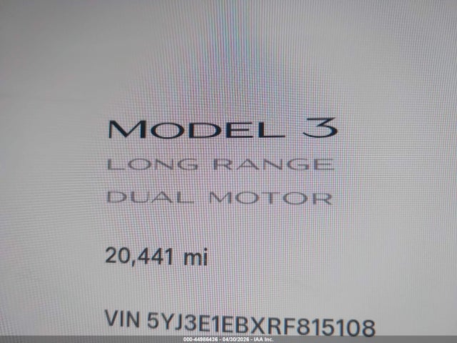 2024 Tesla Model 3 Long Range Dual Motor All-wheel Drive მანქანა იყიდება აუქციონზე, vin: 5YJ3E1EBXRF815108, აუქციონის ნომერი: 44986436