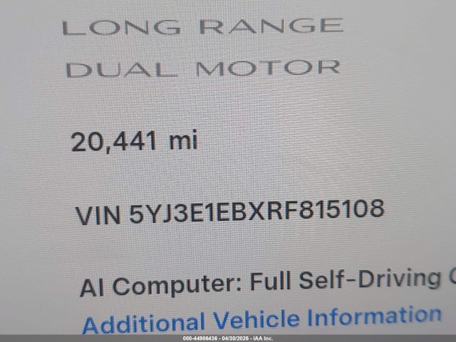 2024 Tesla Model 3 Long Range Dual Motor All-wheel Drive მანქანა იყიდება აუქციონზე, vin: 5YJ3E1EBXRF815108, აუქციონის ნომერი: 44986436