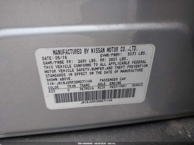 44986445 :رقم المزاد ، JN1BJ0RR3GM271146 vin ، 2016 Infiniti Qx50 مزاد بيع