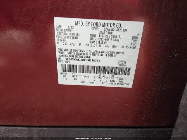 2014 Ford Explorer Xlt მანქანა იყიდება აუქციონზე, vin: 1FM5K8D88EGB18354, აუქციონის ნომერი: 44986461