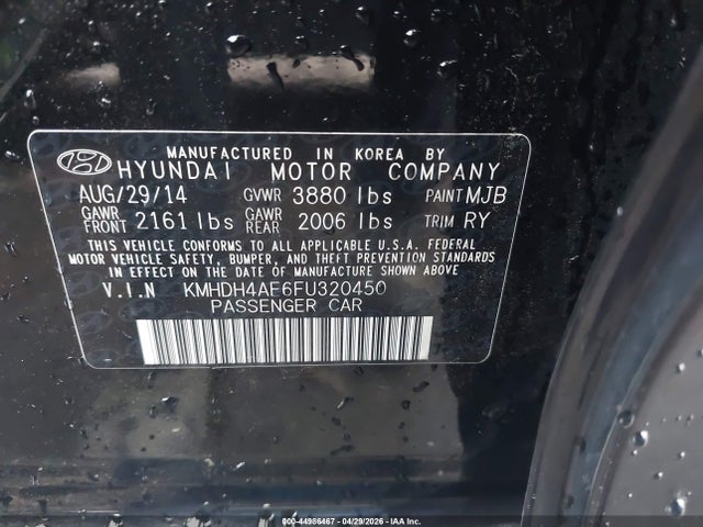 2015 Hyundai Elantra Se მანქანა იყიდება აუქციონზე, vin: KMHDH4AE6FU320450, აუქციონის ნომერი: 44986467