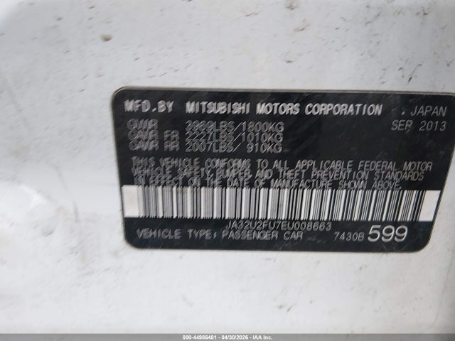 Aukcja sprzedaży 2014 Mitsubishi Lancer Es, vin: JA32U2FU7EU008663, numer aukcji: 44986481