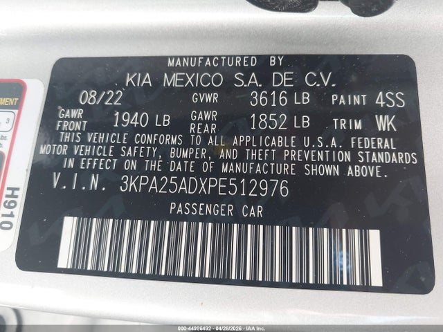 Продаж на аукціоні авто 2023 Kia Rio 5-door S, vin: 3KPA25ADXPE512976, номер лоту: 44986492