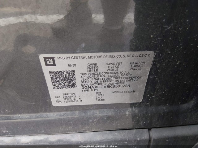 Продаж на аукціоні авто 2019 Chevrolet Equinox Ls, vin: 3GNAXHEV5KS503738, номер лоту: 44986517