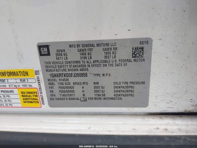 Aukcja sprzedaży 2015 Gmc Acadia Denali, vin: 1GKKRTKD3FJ280858, numer aukcji: 44986518