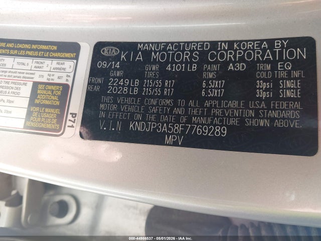 KIA SOUL + 2015 KNDJP3A58F7769289 Image 9