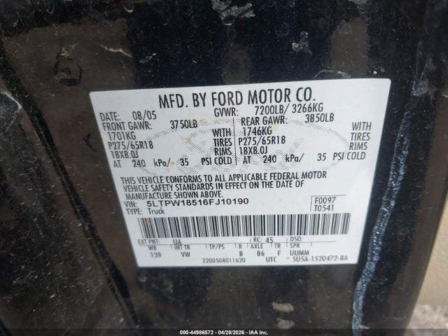 44986572 :رقم المزاد ، 5LTPW18516FJ10190 vin ، 2006 Lincoln Mark Lt مزاد بيع