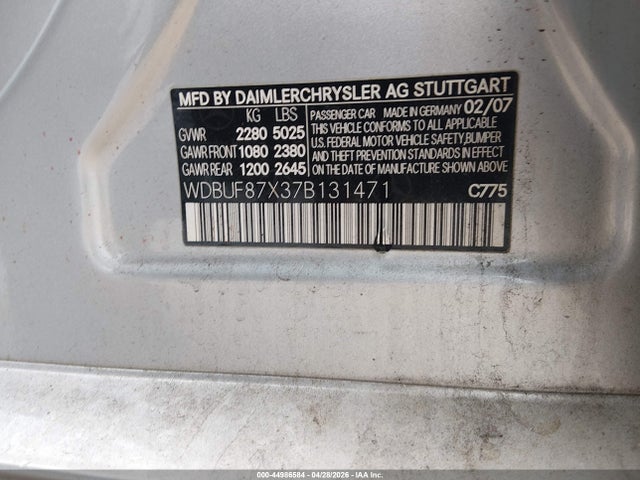 Aukcja sprzedaży 2007 Mercedes-benz E 350 4matic, vin: WDBUF87X37B131471, numer aukcji: 44986584