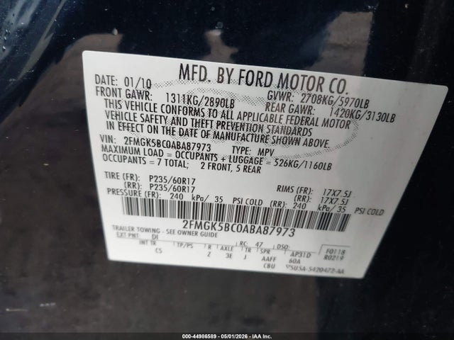Продаж на аукціоні авто 2010 Ford Flex Se, vin: 2FMGK5BC0ABA87973, номер лоту: 44986589