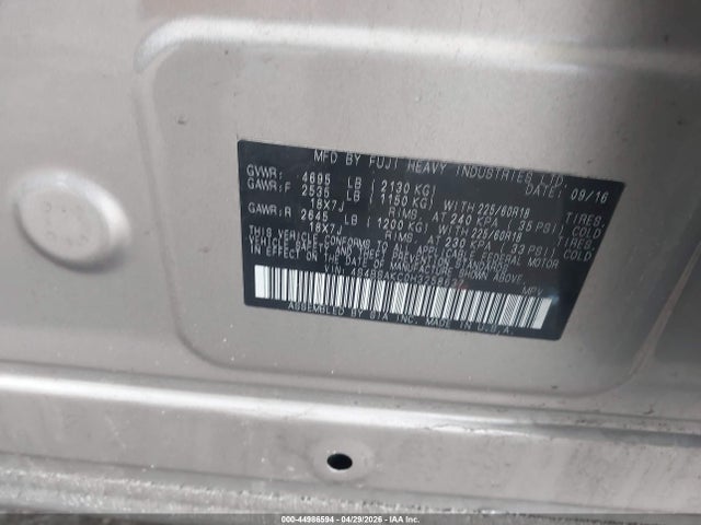 Aukcja sprzedaży 2017 Subaru Outback 2.5i Limited, vin: 4S4BSAKC0H3258637, numer aukcji: 44986594