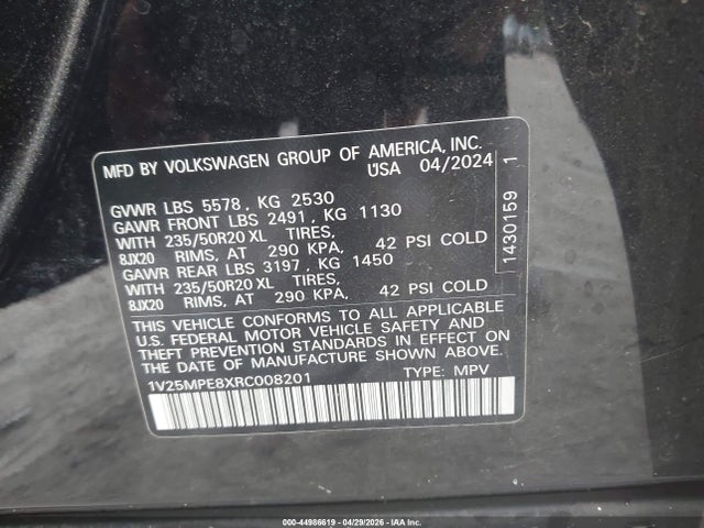 Aukcja sprzedaży 2024 Volkswagen Id.4 S, vin: 1V25MPE8XRC008201, numer aukcji: 44986619