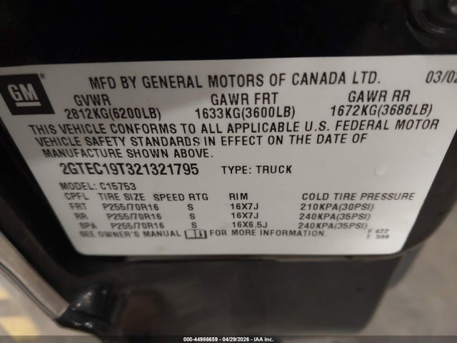 Продаж на аукціоні авто 2002 Gmc Sierra 1500 Sle, vin: 2GTEC19T321321795, номер лоту: 44986659
